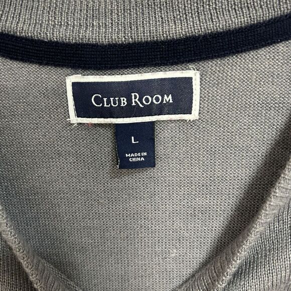 Club Room Mens LG Crew Neck Sweater Gray/Burgandy Lightweight Merino Wool Blend - Picture 2 of 5